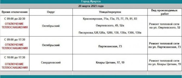 20&nbsp;марта в&nbsp;некоторых домах Иркутска не&nbsp;будет теплоснабжения                            